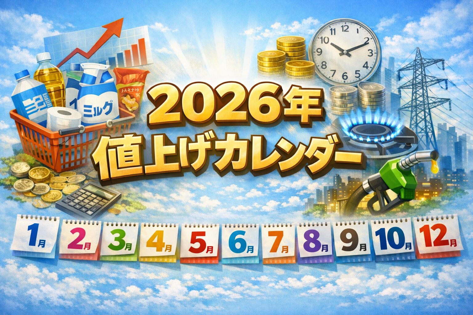 2026年値上げカレンダー｜食品・日用品の価格改定をまとめた年間値上げイメージ