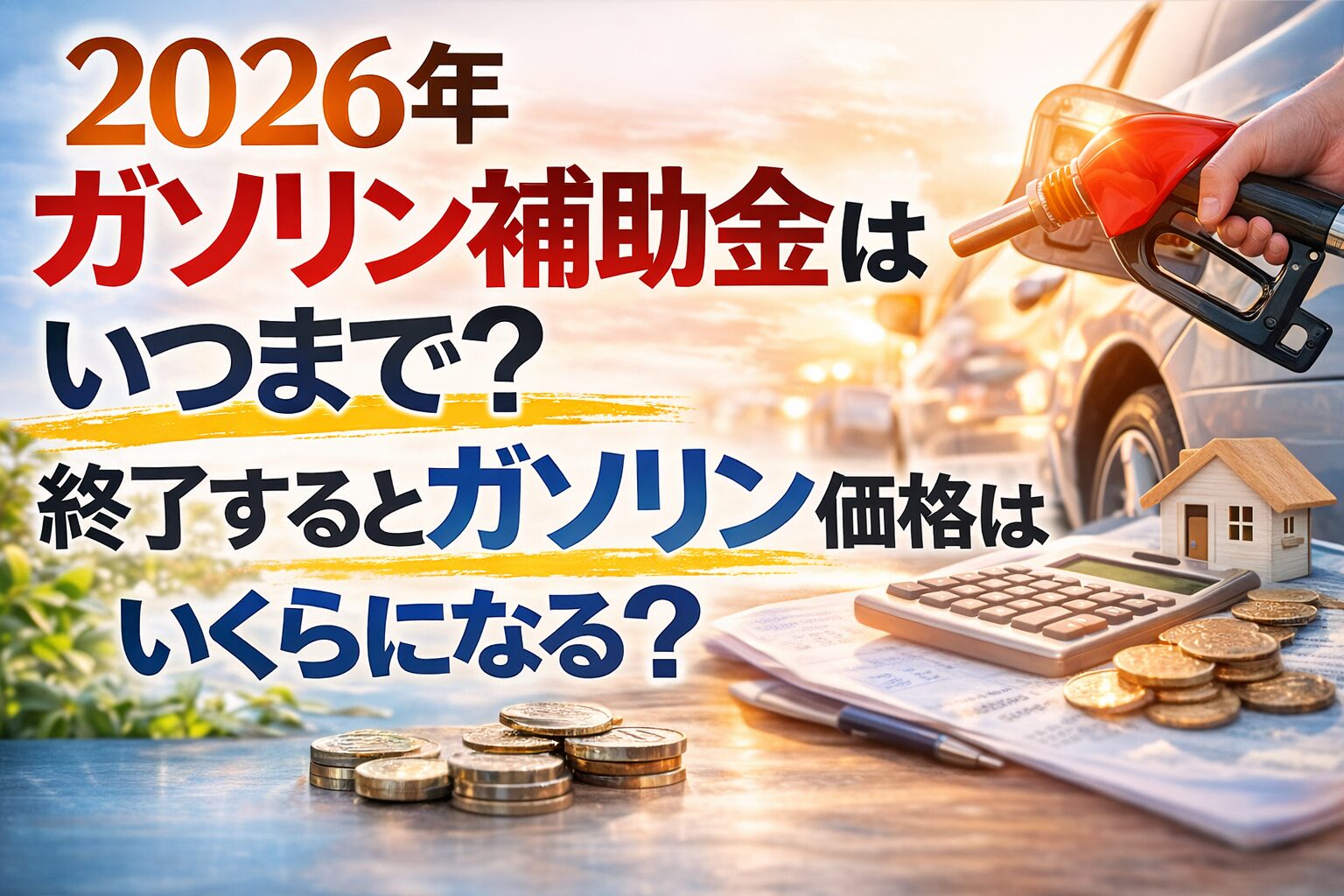 2026年ガソリン補助金はいつまで続くのか、終了するとガソリン価格はいくらになるのかを解説するイメージ画像