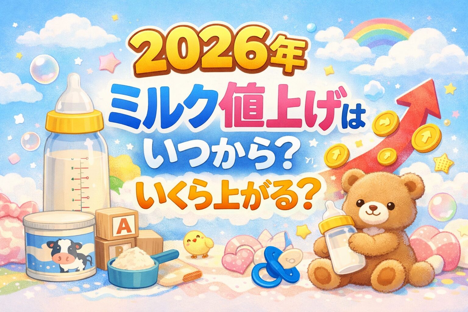 2026年ミルク値上げはいつから？いくら上がる？哺乳瓶と粉ミルクのイラストで解説