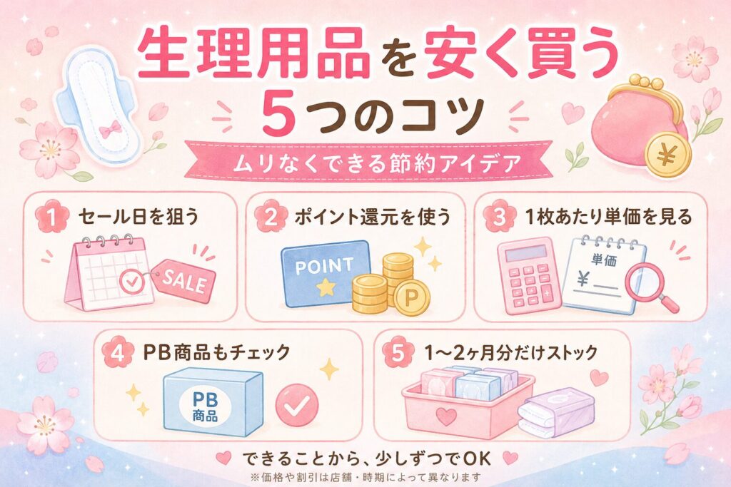 生理用品を安く買うためのセール日・ポイント還元・単価確認・ストック管理などの節約対策まとめ